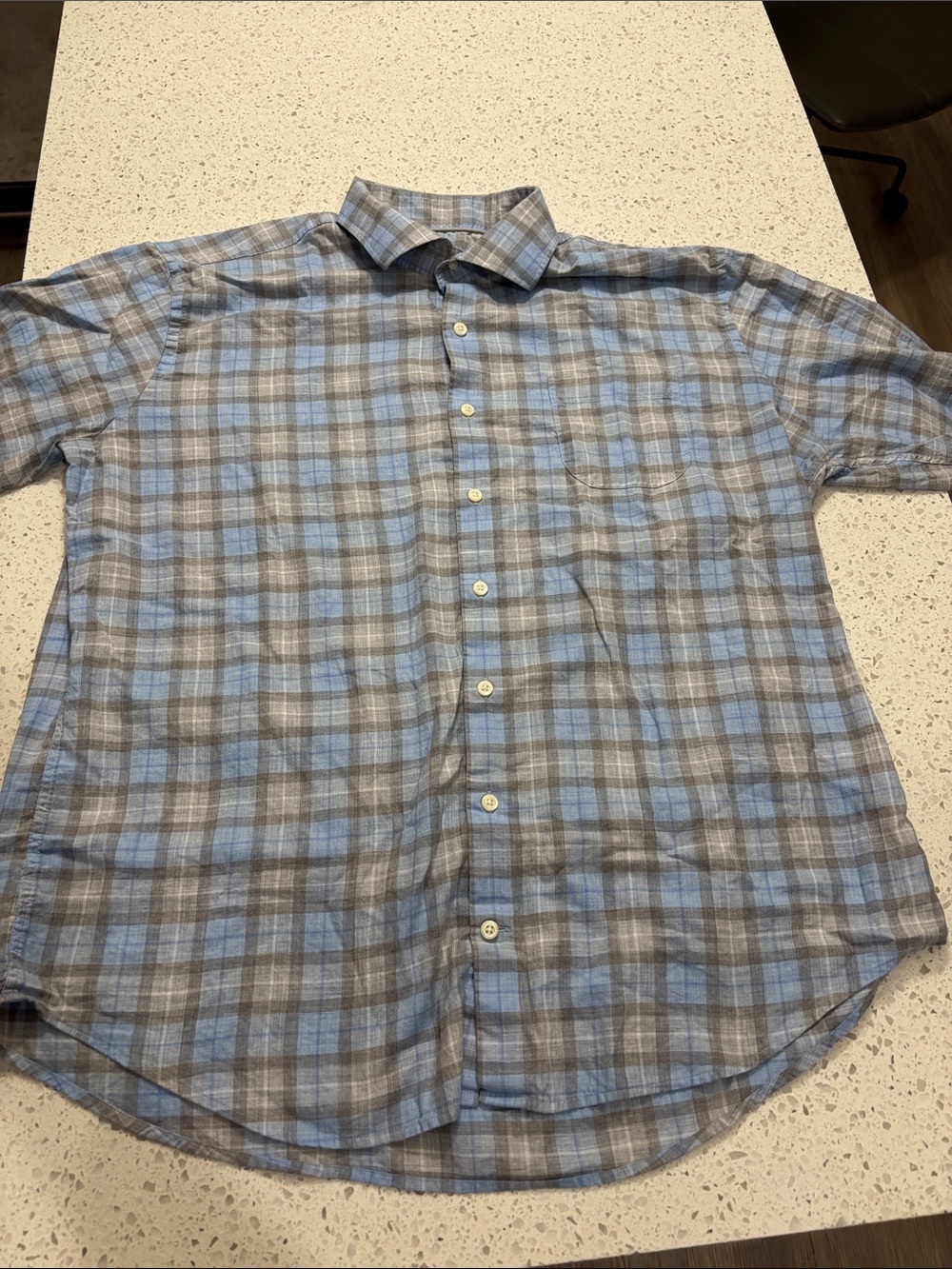 Peter Millar Light Blue and Gray Plaid Cotton Button-Down Shirt